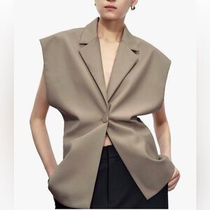 Sleeveless Tailored Blazer - Taupe